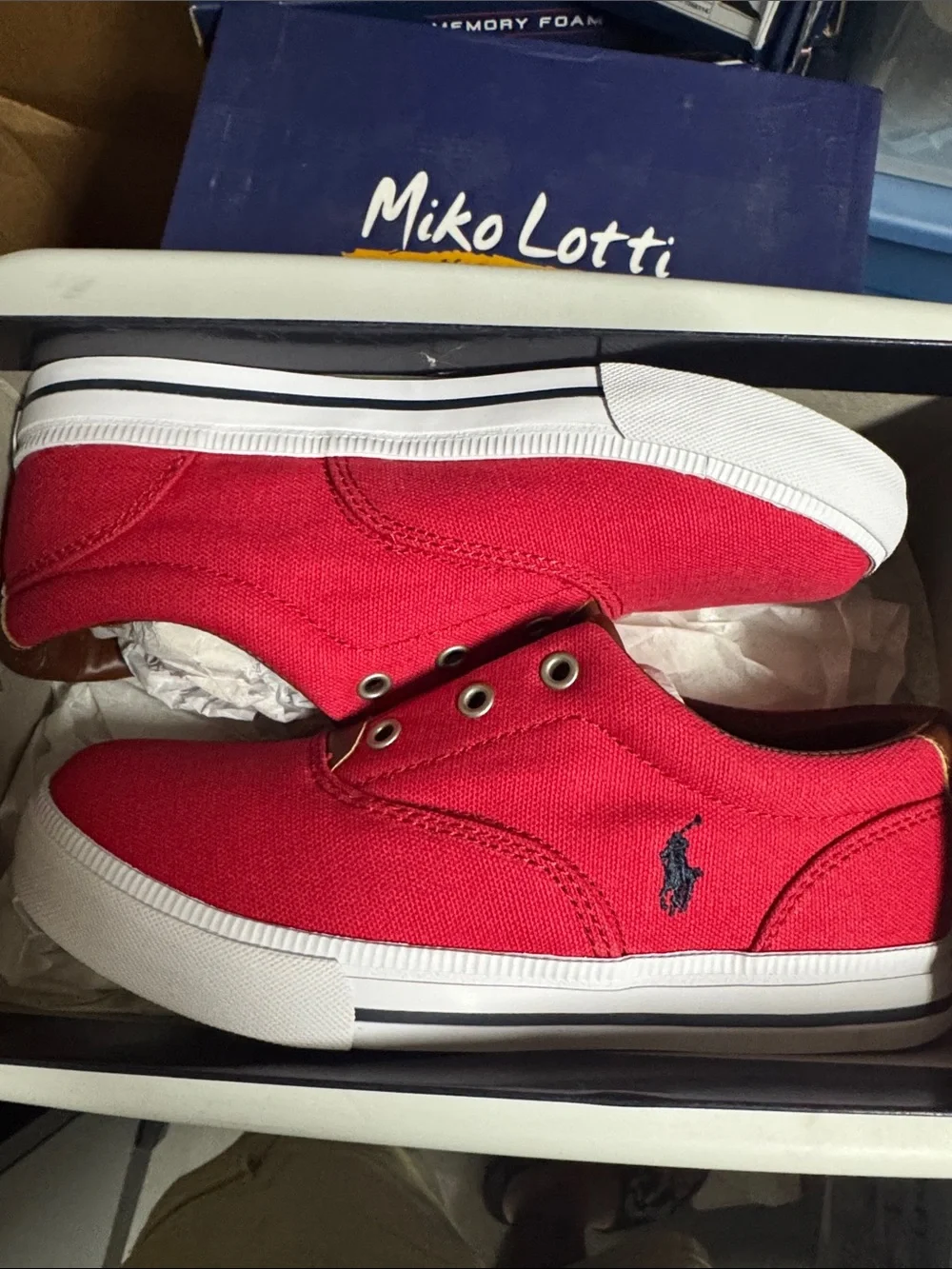 Ralph Lauren Red Canvas Low-Top Sneakers with White Sole
